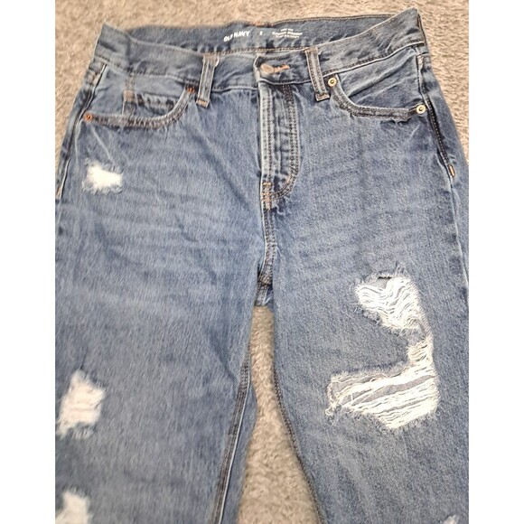Old Navy Jeans Womens Sz 2 Slouchy Straight Leg Denim Blue ButtonFly Distressed - Picture 5 of 13